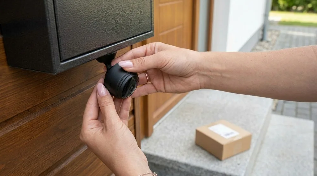 Mini-caméra SpyFocus fixée au boîtier aux lettres près de la porte d'entrée
